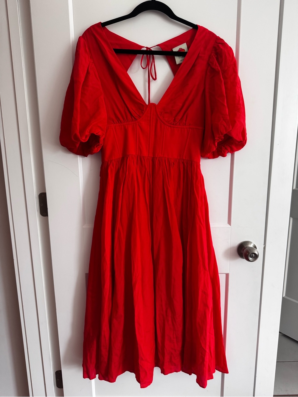 Farm Rio Women’s Dress Red Puff-Sleeve Midi Dress size Small NWOT!